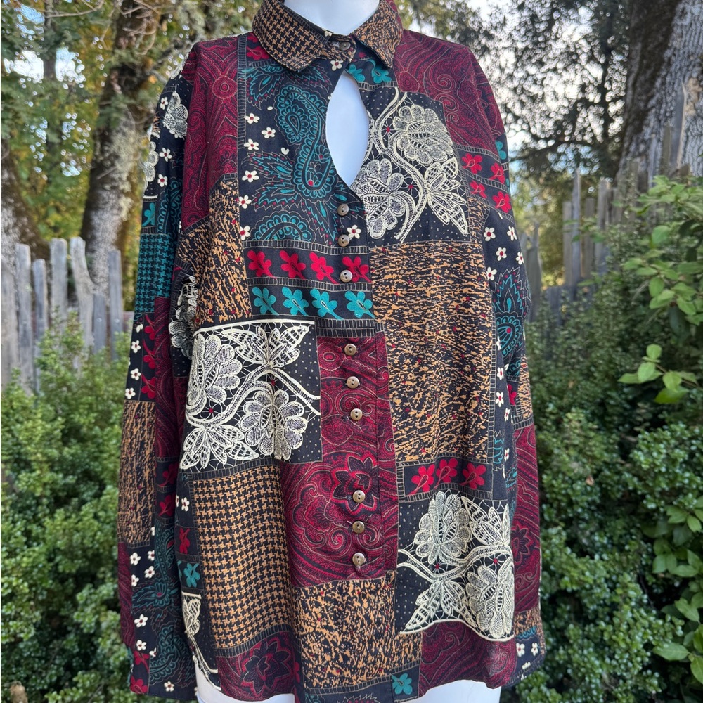 Vintage 90s Western Patchwork Button-Up Shirt - image 1